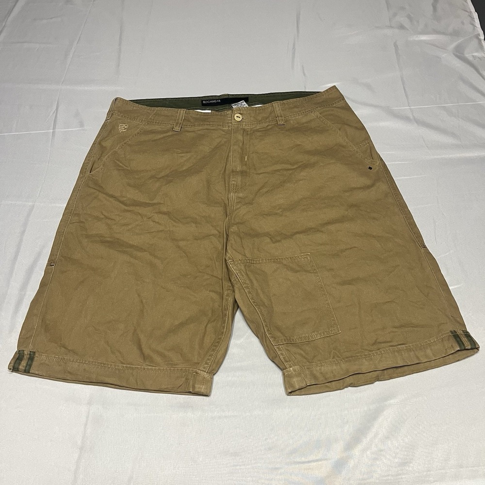 Y2K Rocawear Cargo Shorts Mens 38 Tan Baggy Wide Leg Long Skate Grunge